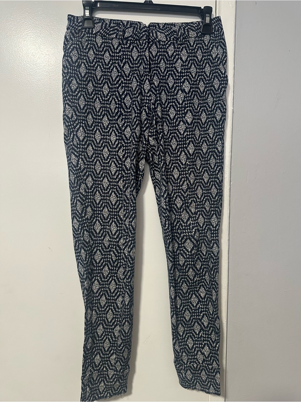 Pookie & Sebastian Women's Navy & White Geometric Stretch Pants Sz. S